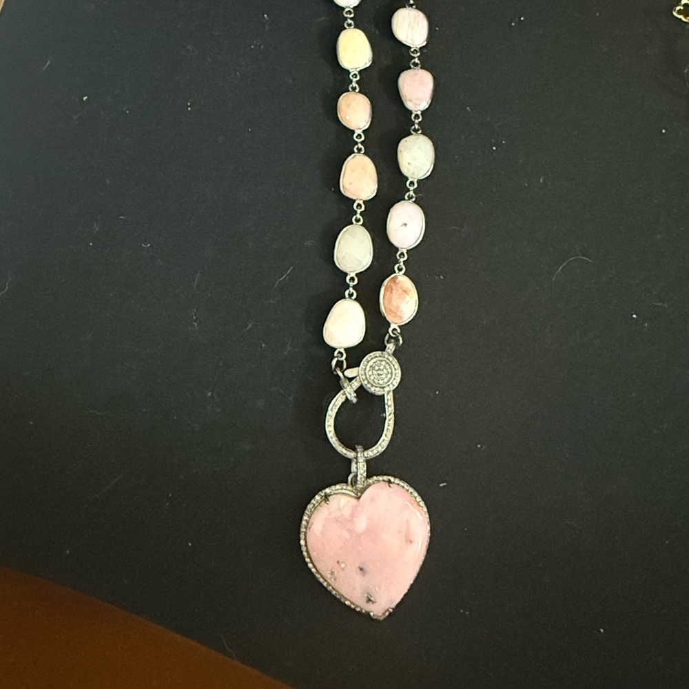 Pink Opal Bezel Necklace with Pave Diamond Clasp